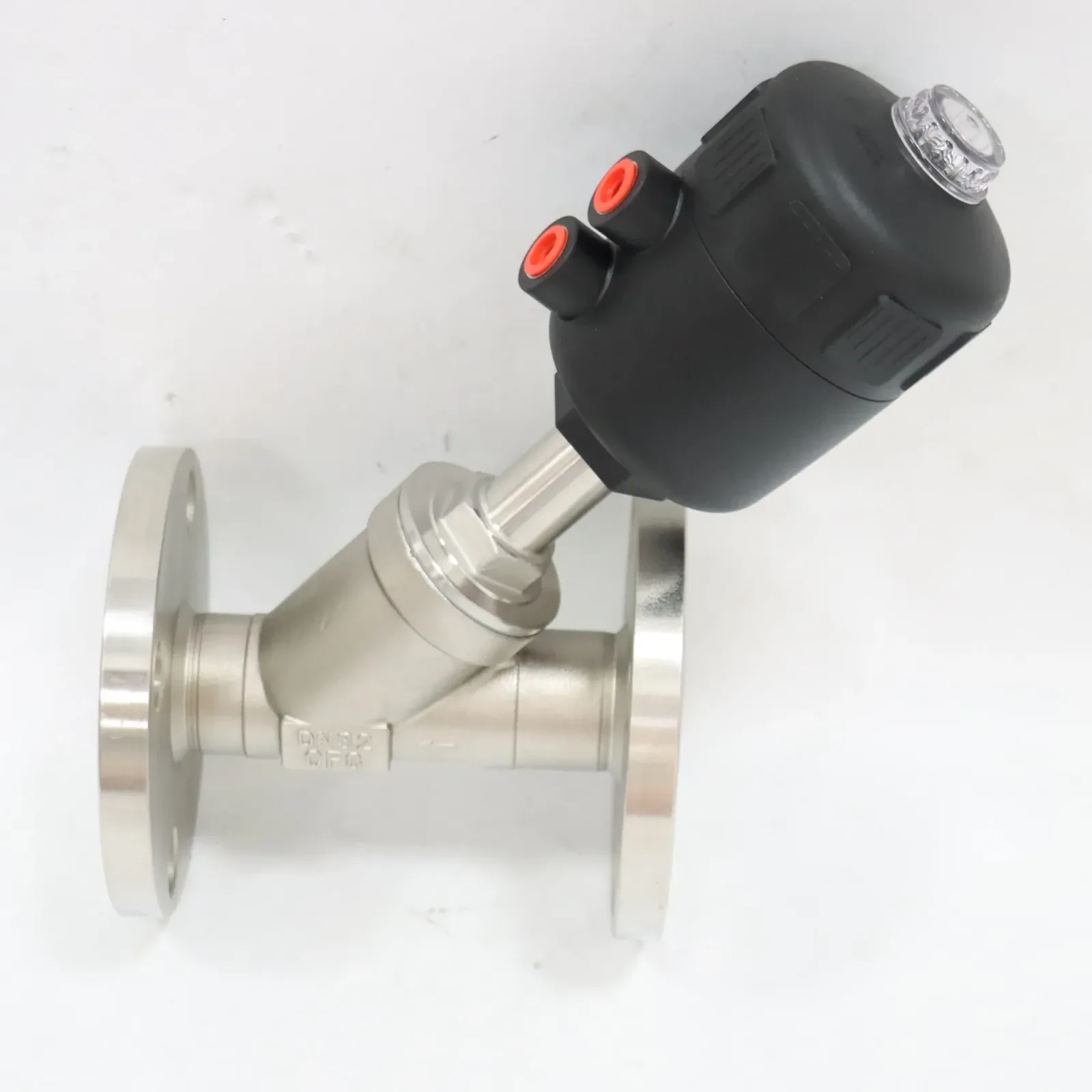 Stainless Steel Corrosion Resistant Flange Steam Plastic Head Pneumatic Angle Seat Valve — 3/6