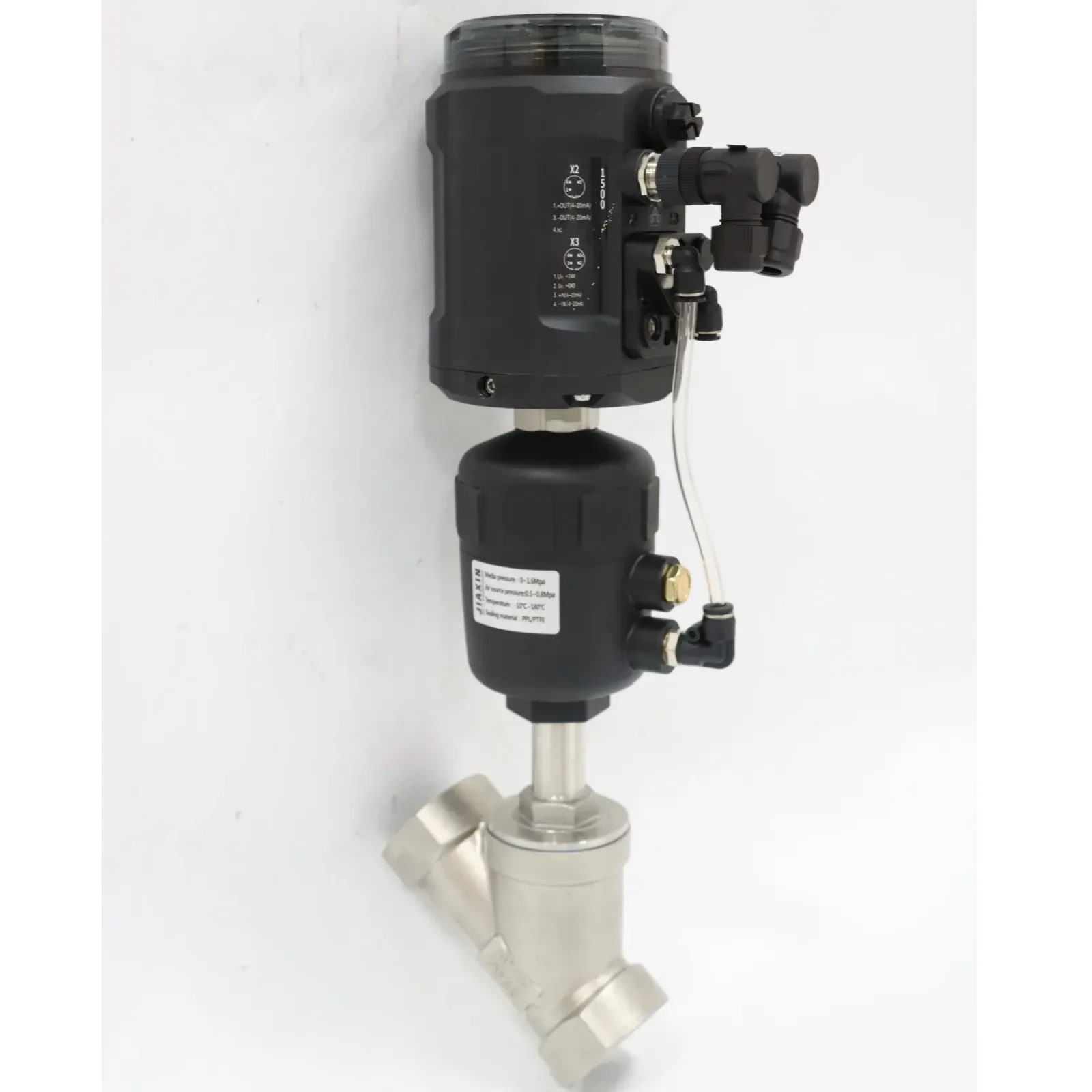 Stainless Steel Sanitary Pneumatic Plastic Head Intelligent Positioning Angle Seat Valve — 3/6