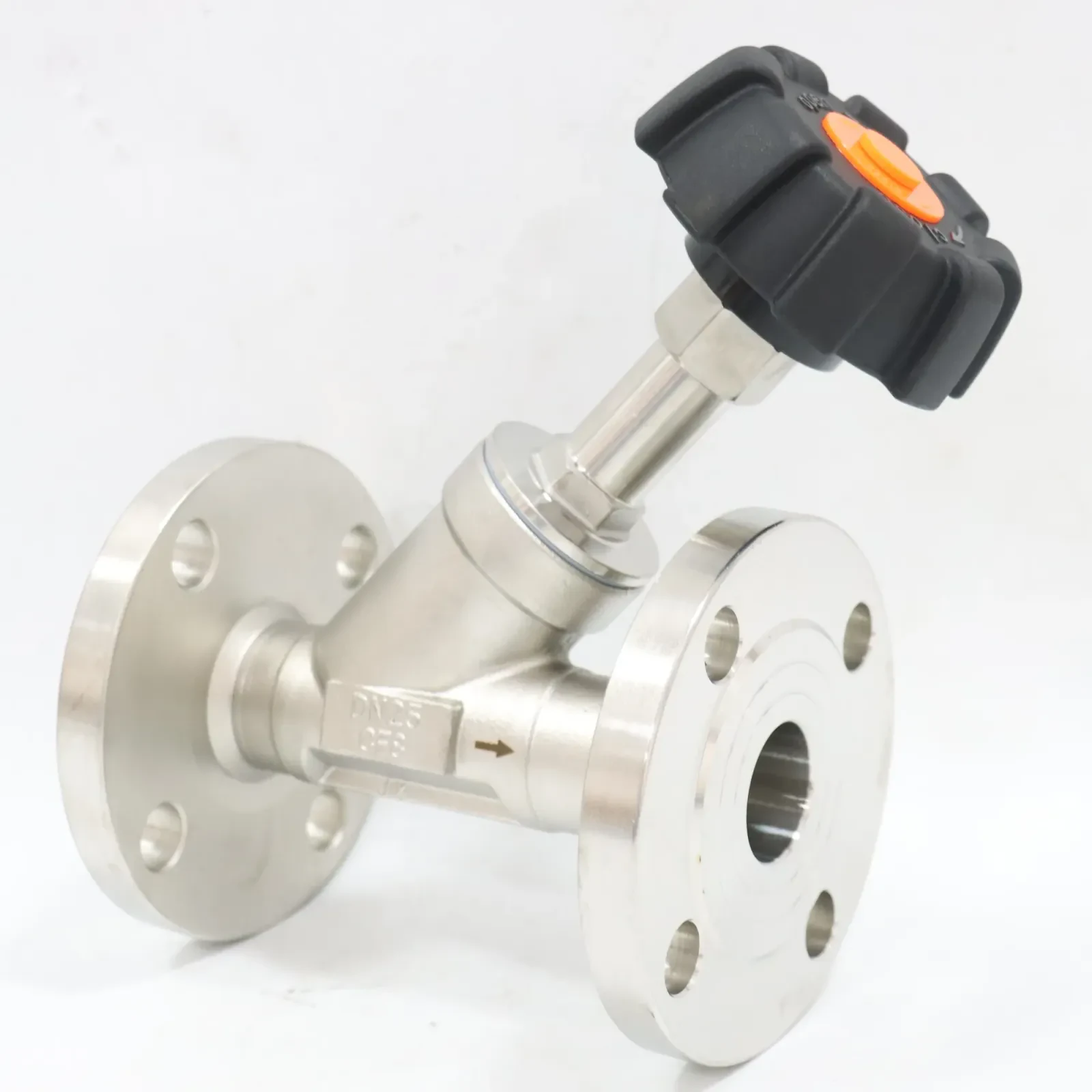 Stainless Steel Flange Steam Valve Plastic Head Manual Angle Seat Valve — 5/6