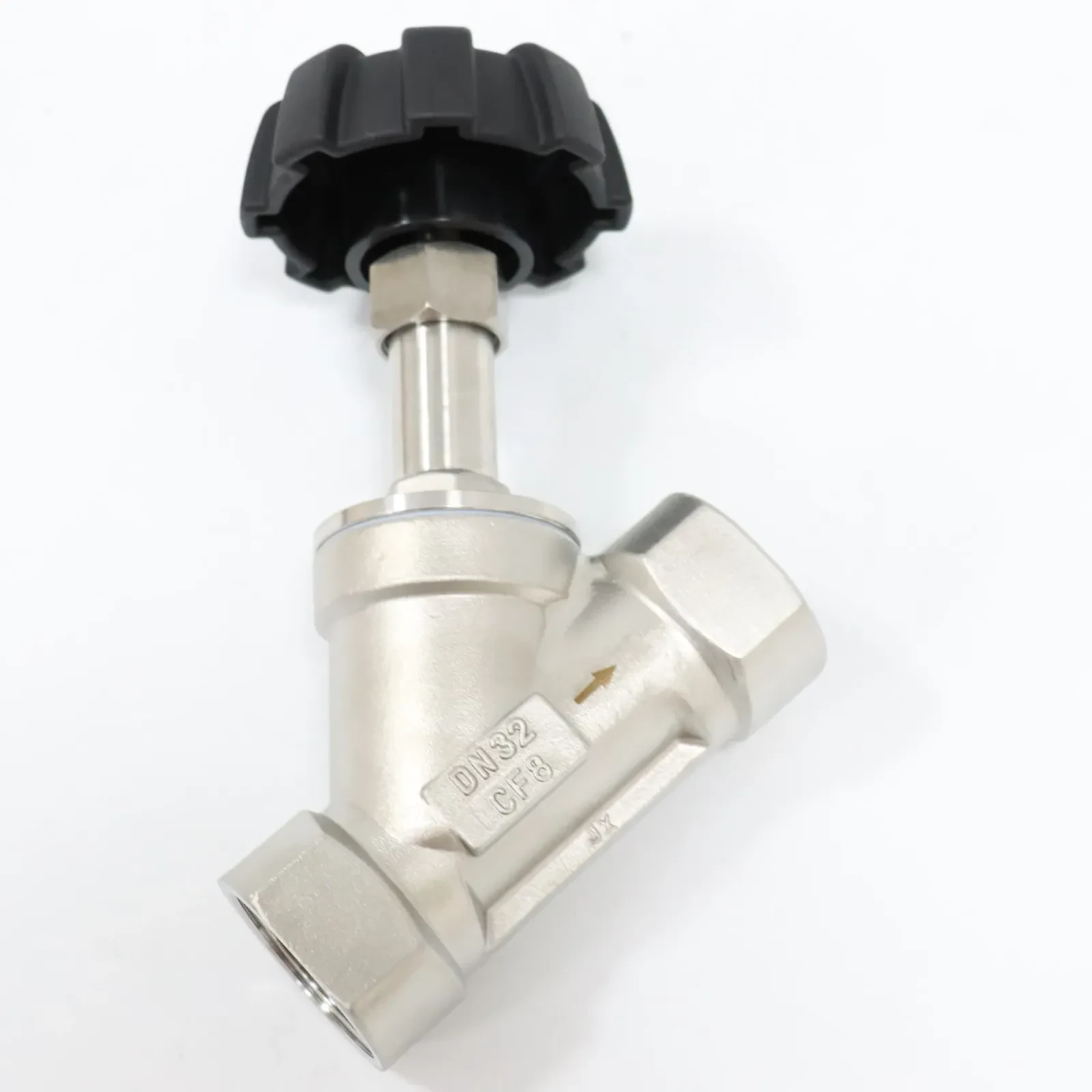 Sanitary Stainless Steel High-temperature Resistant Plastic Head Manual Threaded Angle Seat Valve — 4/5