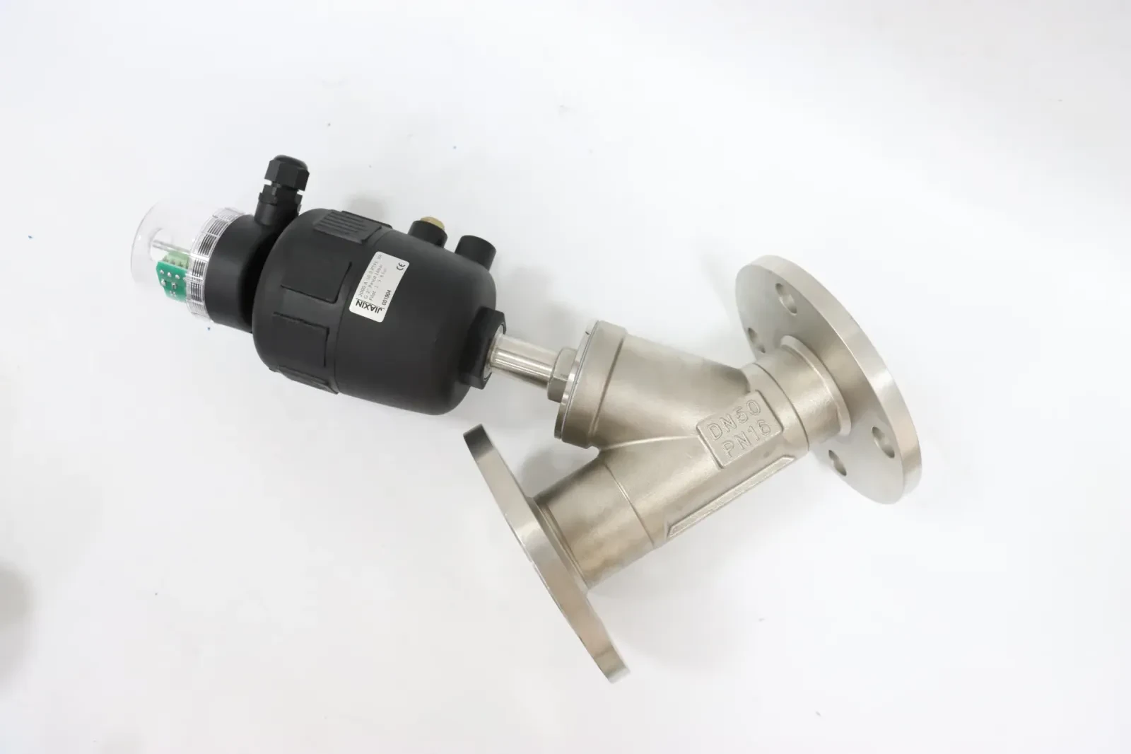 Stainless Steel Two-way Flange Pneumatic Plastic Head Angle Seat Valve — 5/6