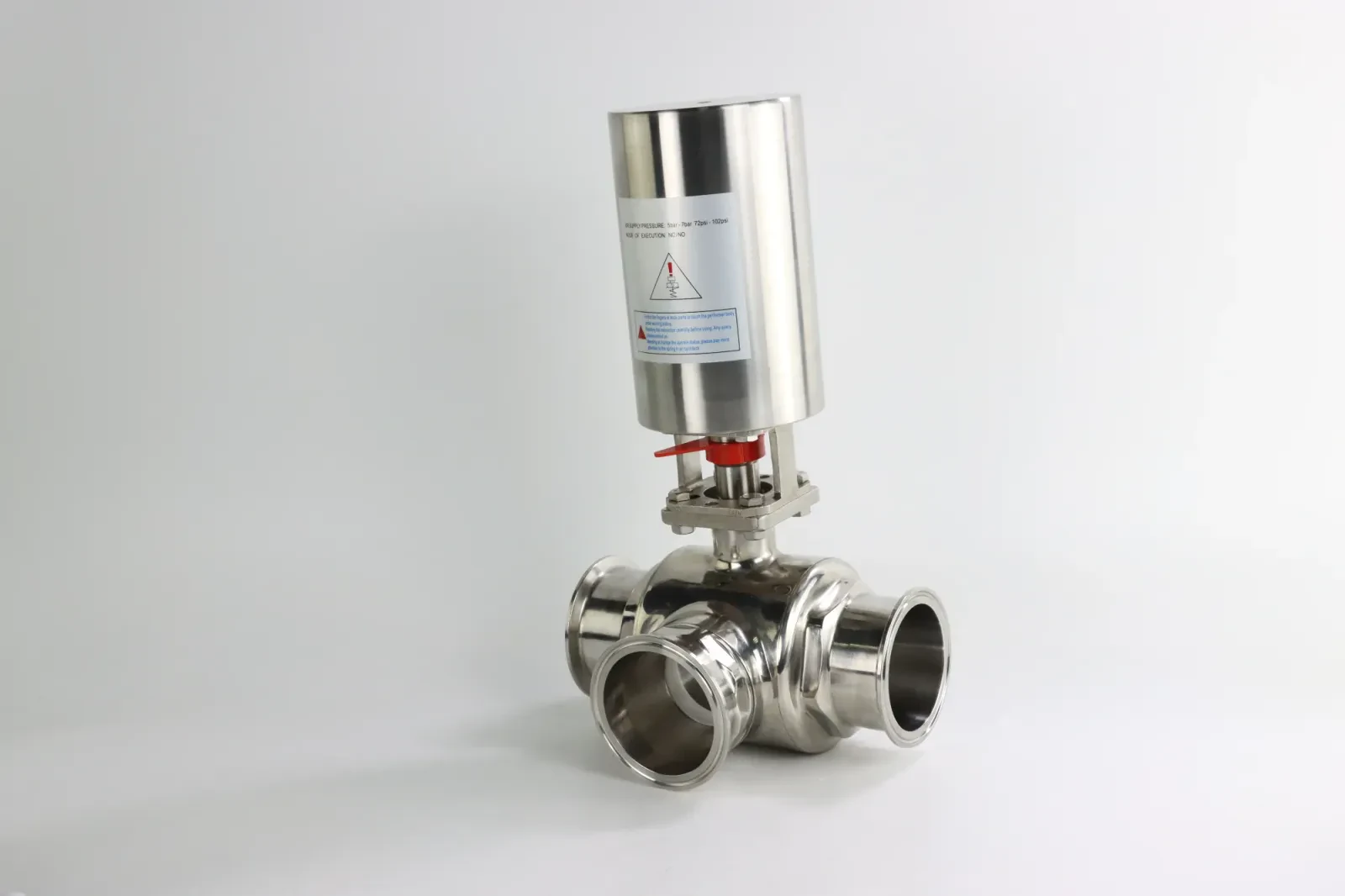 Food Chemical Three-Way Vertical Sanitary Three-Clamp Pneumatic Ball Valve — 3/6