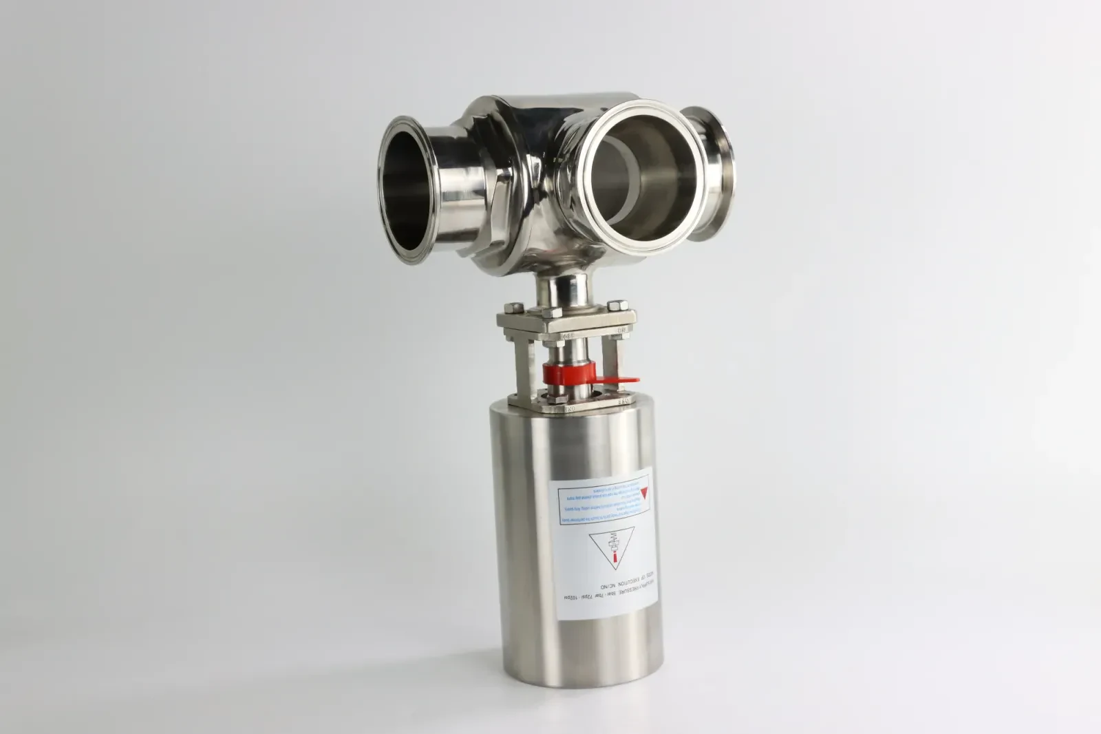 Food Chemical Three-Way Vertical Sanitary Three-Clamp Pneumatic Ball Valve — 4/6