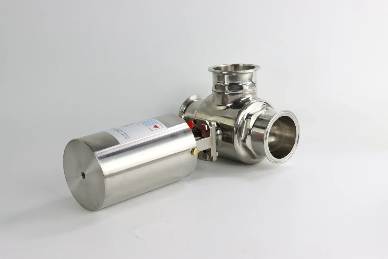 Food Chemical Three-Way Vertical Sanitary Three-Clamp Pneumatic Ball Valve — 5/6