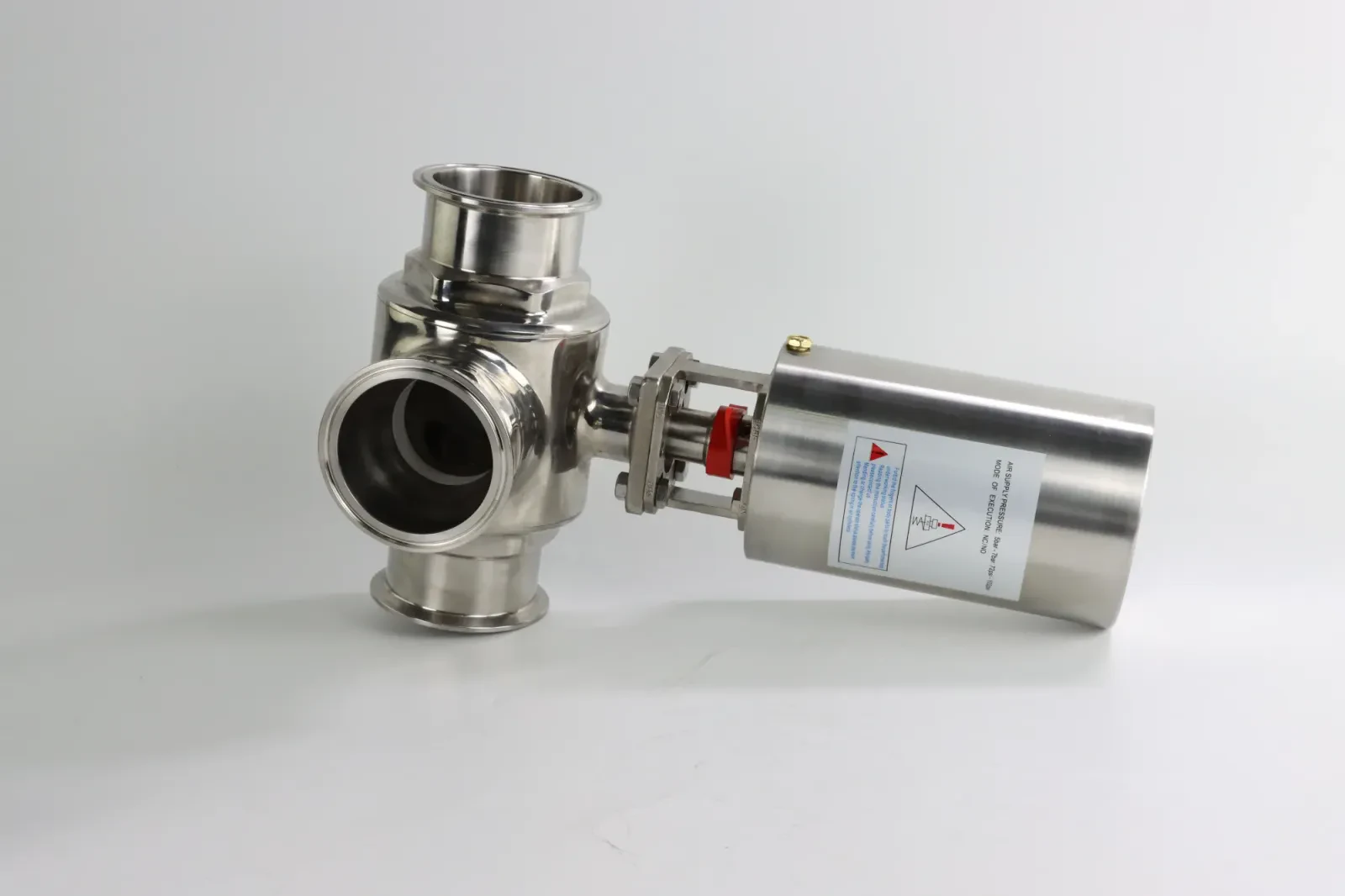 Food Chemical Three-Way Vertical Sanitary Three-Clamp Pneumatic Ball Valve — 6/6
