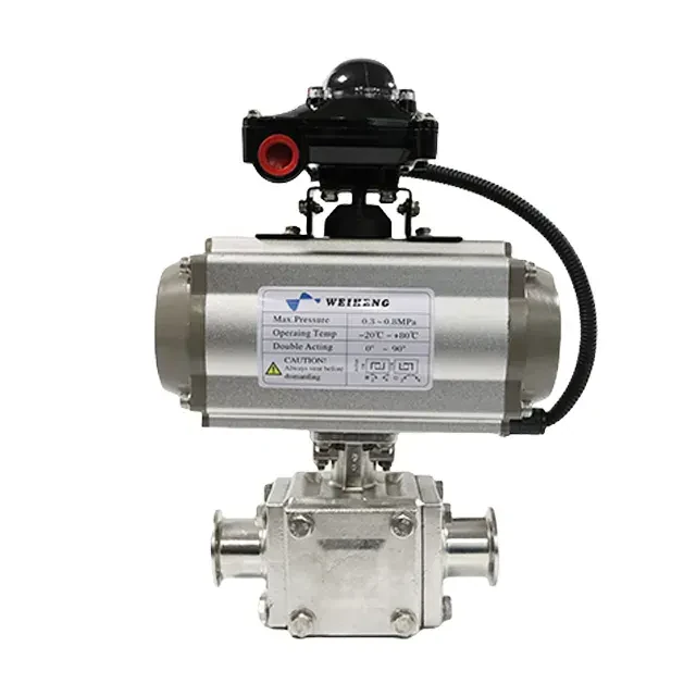 Stainless Steel Sanitary Forged Welded Pneumatic Three-way T Ball Valve — 5/6