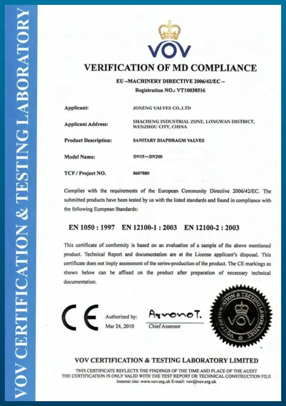 Scan of Joneng’s VOV verification of Machinery Directive compliance 1