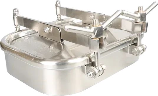 DN150 Stainless Steel Food Grade Rectengular Outward Side Tank Hatch with Double Arm — 3/6