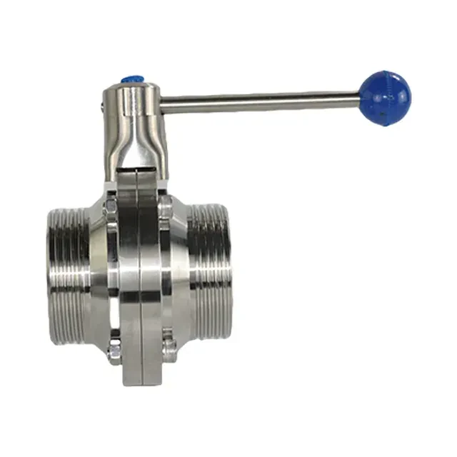 Sanitary Stainless Steel Food Grade Male Threaded Butterfly Valve with Manual Hand Lever — 2/6