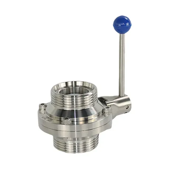 Sanitary Stainless Steel Food Grade Male Threaded Butterfly Valve with Manual Hand Lever — 4/6