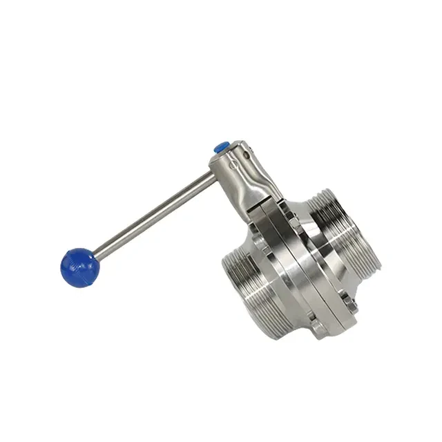 Sanitary Stainless Steel Food Grade Male Threaded Butterfly Valve with Manual Hand Lever — 6/6