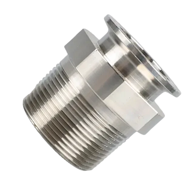 Sanitary Stainless Steel Aseptic Tri-Clamp to Threaded Seamless Round Tubing Hose Fitting Adaptor — 3/6