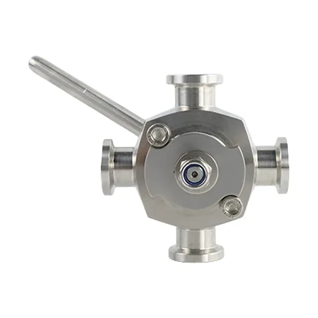 Stainless Steel  Sanitary Manual 4-Way Single Port Tri-Clamp Plug Valve — 2/6