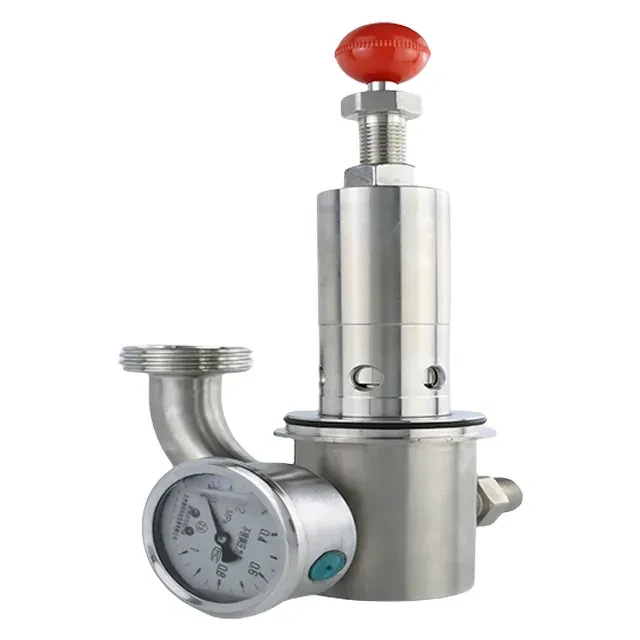 Stainless Steel Sanitary Elbow Pressure Gauge Type Air Relief Safety Valve — 3/6