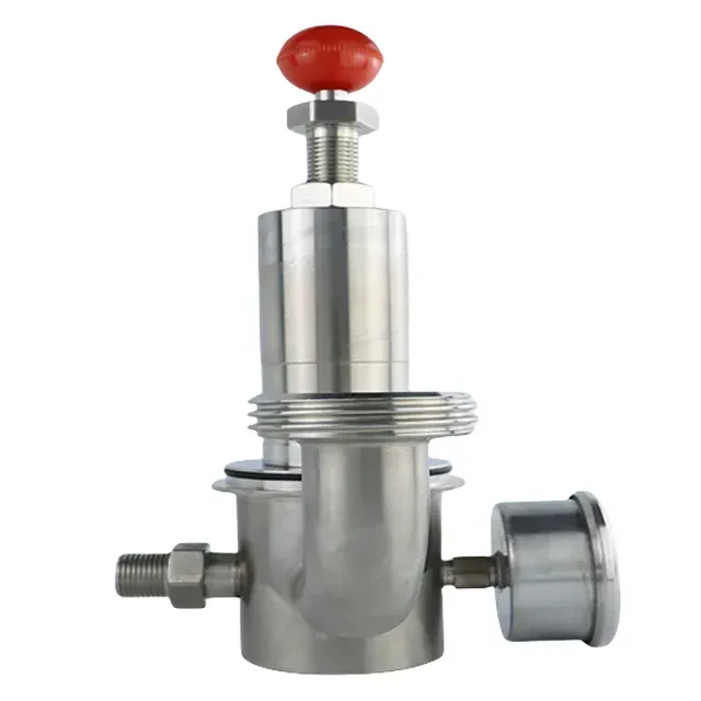 Stainless Steel Sanitary Elbow Pressure Gauge Type Air Relief Safety Valve — 4/6