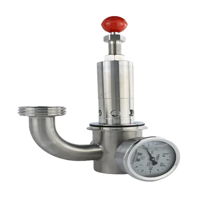 Stainless Steel Sanitary Elbow Pressure Gauge Type Air Relief Safety Valve — 5/6