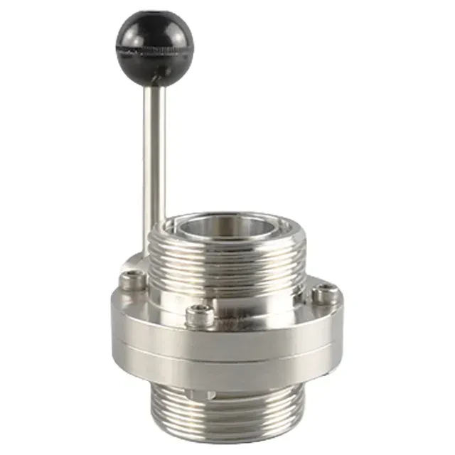 Stainless Steel Sanitary Male Thread Lever Controlled Butterfly Valve — 3/6