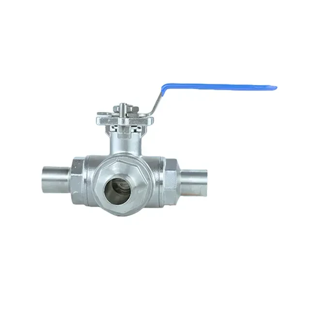 Sanitary Stainless Steel Welded Three-Way Ball Valve with Manual Lever Handle — 3/6