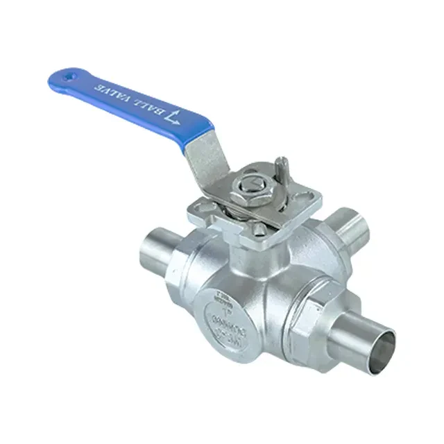 Sanitary Stainless Steel Welded Three-Way Ball Valve with Manual Lever Handle — 5/6