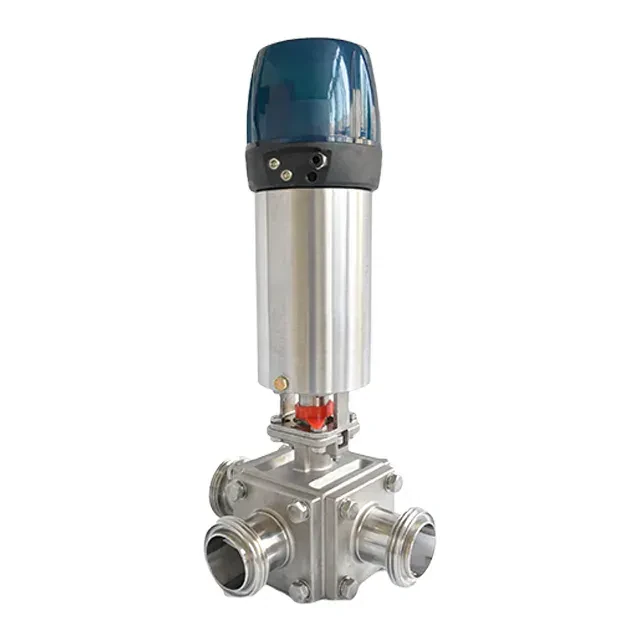 Sanitary Stainless Steel Pneumatic Male Threaded Vertical 3-Way Ball Valve with C-Top Controller — 2/6