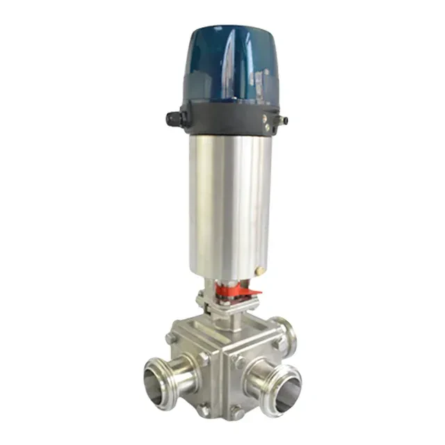 Sanitary Stainless Steel Pneumatic Male Threaded Vertical 3-Way Ball Valve with C-Top Controller — 3/6
