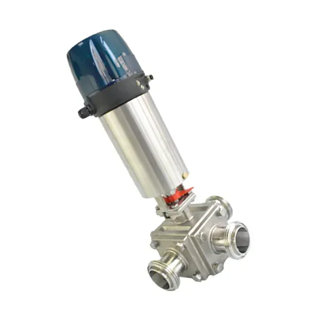 Sanitary Stainless Steel Pneumatic Male Threaded Vertical 3-Way Ball Valve with C-Top Controller — 4/6