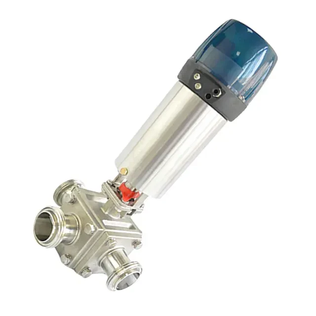 Sanitary Stainless Steel Pneumatic Male Threaded Vertical 3-Way Ball Valve with C-Top Controller — 5/6