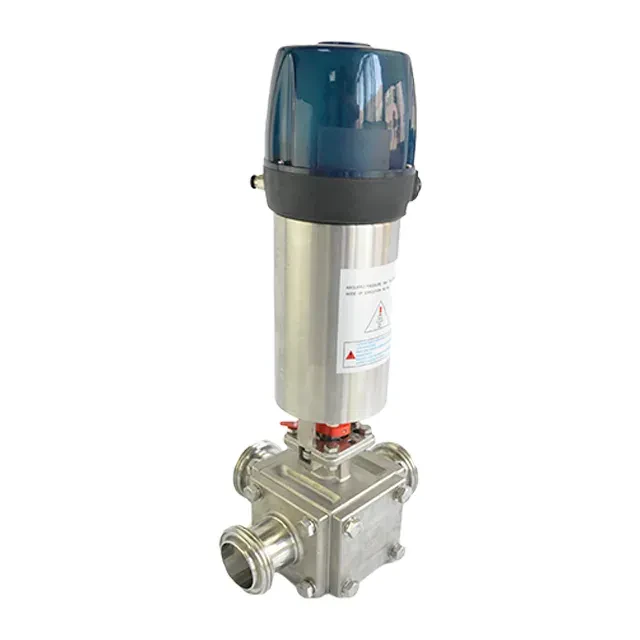 Sanitary Stainless Steel Pneumatic Male Threaded Vertical 3-Way Ball Valve with C-Top Controller — 6/6