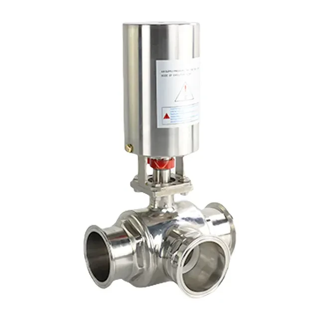 Sanitary Stainless Steel Pneumatic 3-Way Clamp End Ball Valve — 2/6