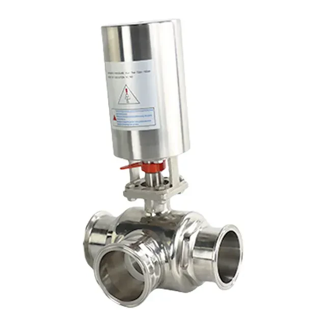 Sanitary Stainless Steel Pneumatic 3-Way Clamp End Ball Valve — 4/6