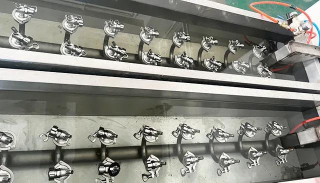 Sanitary valve pressure testing: valves on the test bench at Joneng