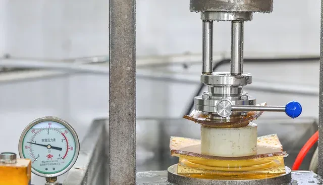 A sanitary valve under the pressure test press at Joneng