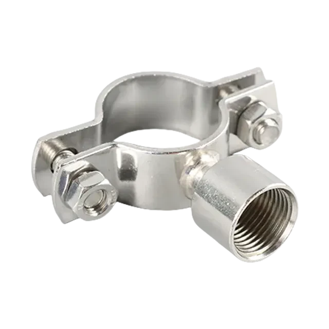 Stainless Steel Round Bolted  Pipe Clip with Threaded Boss — 2/6
