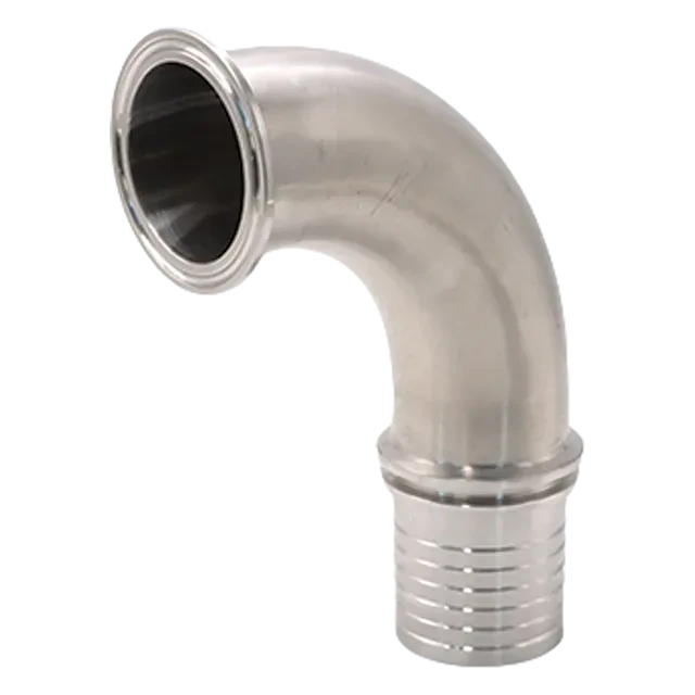 Sanitary Stainless Steel Aseptic Hose Barb - Clamp Elbow Adaptor Fitting — 4/6