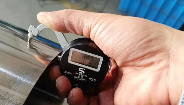 Wall thickness inspection on a formed stainless steel bend at Joneng