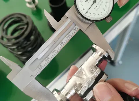 A butterfly valve measured with a dial caliper at Joneng