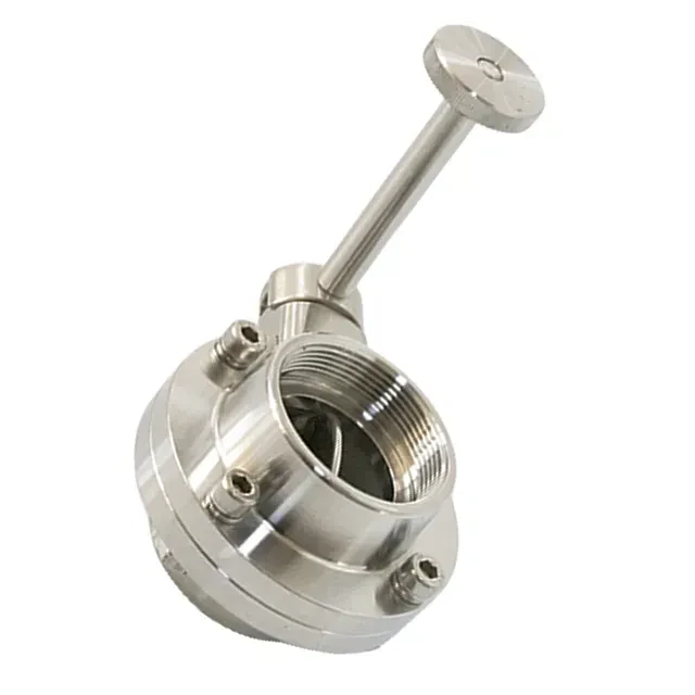 Sanitary Stainless Steel Female Threaded  Butterfly Valve with Steel Rotating Handle — 3/6
