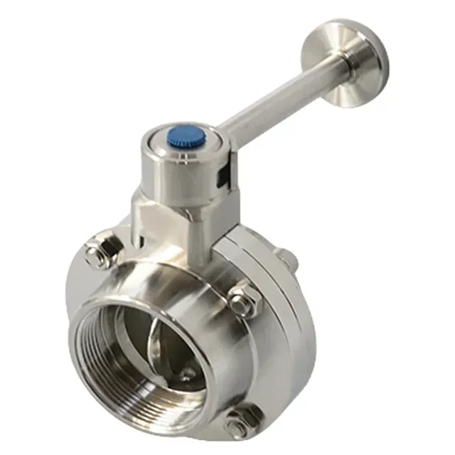 Sanitary Stainless Steel Female Threaded  Butterfly Valve with Steel Rotating Handle — 5/6