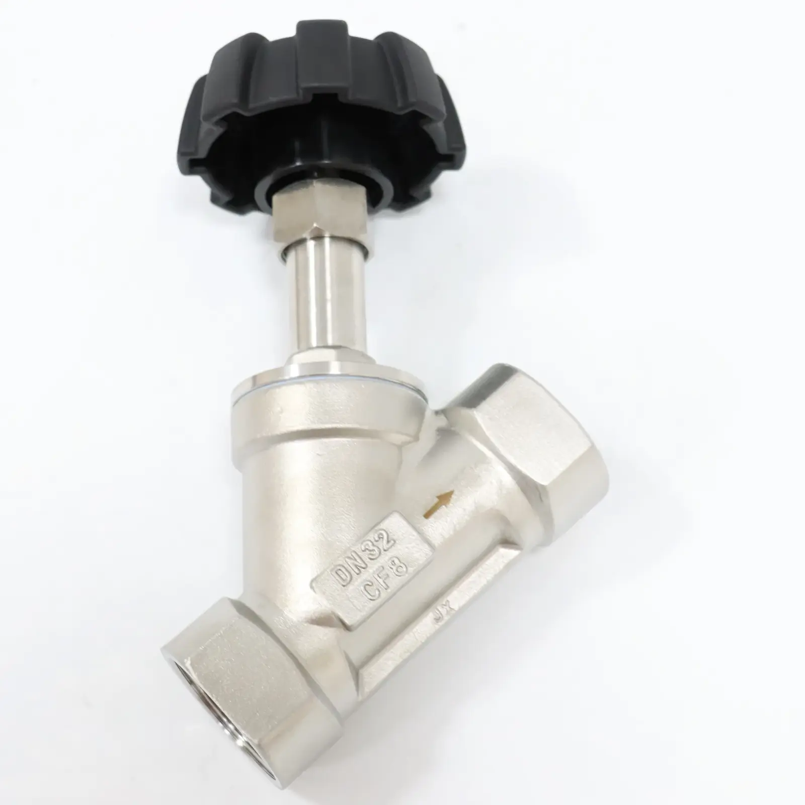Sanitary Stainless Steel High-temperature Resistant Plastic Head Manual Threaded Angle Seat Valve — 4/5